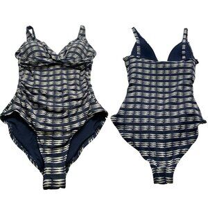 NIP TUCK Women One Piece Swimsuit Multi Fit Cup Sz S Blue White Vacation hb-6